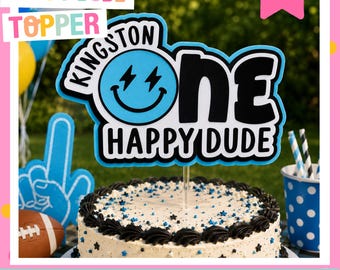 Personalized One Happy Dude Cake Topper: Smiley Face 1st Birthday