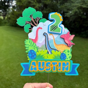 Dinosaur Birthday Cake Topper | Personalized Dino Party Decoration | T-Rex Theme Cake Topper for Kids Birthday | Toddler Boy Birthday Cake