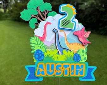 Personalized Dinosaur Birthday Cake Topper: Dino Party Decoration