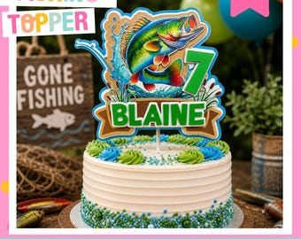 Personalized Fishing Birthday Cake Topper: Bass Fish Party Decor