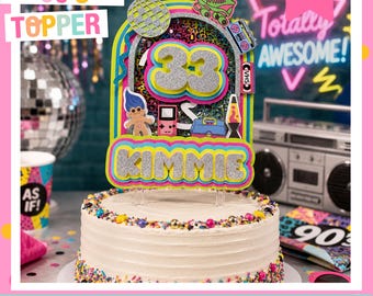 90s Birthday Cake Topper: Custom Glitter Shaker, Retro Party Decor