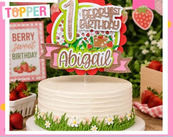 Strawberry First Birthday Cake Topper | Berry Sweet | 1st Birthday Party | Toddler Girl | Girl First Birthday Decor | 1 Year Old Birthday