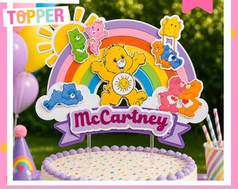Bears Birthday Cake Topper with Name & Age | Custom Rainbow Cake Topper | 1st Birthday Smash Cake Topper | 3D Cake Topper | Personalize