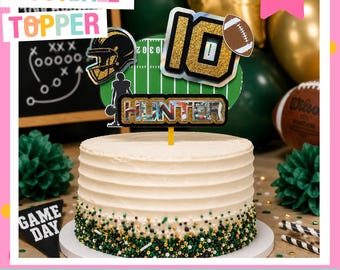 Personalized Football Cake Topper: Glitter Team Colors Party Decor
