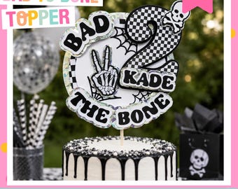 Personalized Bad to the Bone Cake Topper: Rock n Roll Skull Party