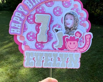 Pink Glitter Cowgirl Birthday Cake Topper - Custom Name & Age