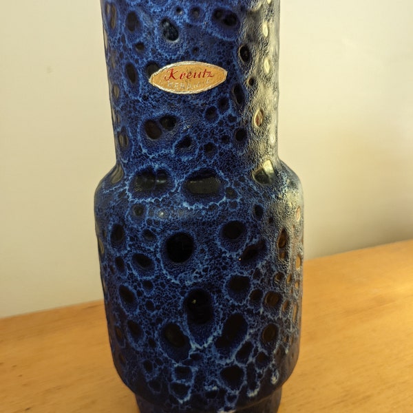 Vintage KREUTZ KERAMIK Blue Fat Lava Diabolo Vase West German Pottery 1970s_gift idea