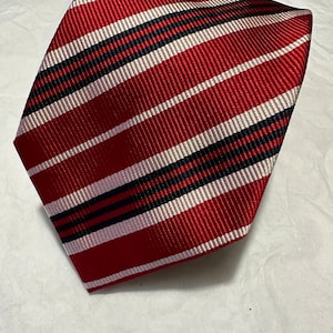 Red pink and navy blue Church’s striped silk tie  | church’s | colourful tie | red stripes | mens gift | fathers day