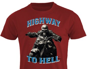 Highway To Hell Skeleton Rider Blue T-shirt Motorbike Motorcycle Chopper Tee Skull Cafe Racer Tshirt Biker Dad Grandad Grandpa Motorcyclist
