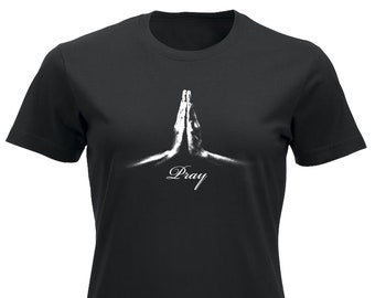 PRAY Praying Hand T Shirt Prayer Hands Religious Tee Christian Gift for Women Men Prayer Faith Cross Jesus Believe God Catholic Gifts Amen