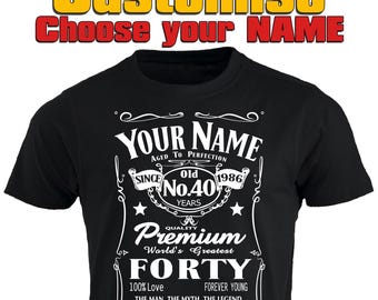 Personalised Men's 40th Birthday Shirt, Custom Name, 1986 Limited Edition Vintage Tee, 40 Years Aged to Perfection, Turning 40 Gift for Him