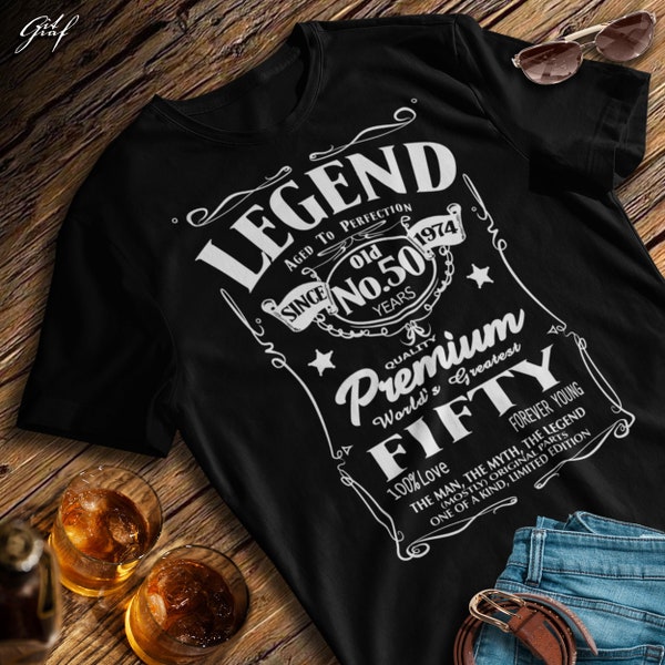 Legend Since 1974, 50th Birthday Gifts for Him, Mens T shirt , 50th Birthday Gift Ideas for Men, 50 Aged to Perfection