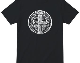 Saint Benedict Medal T-Shirt - Large Catholic Shield Vintage Tee