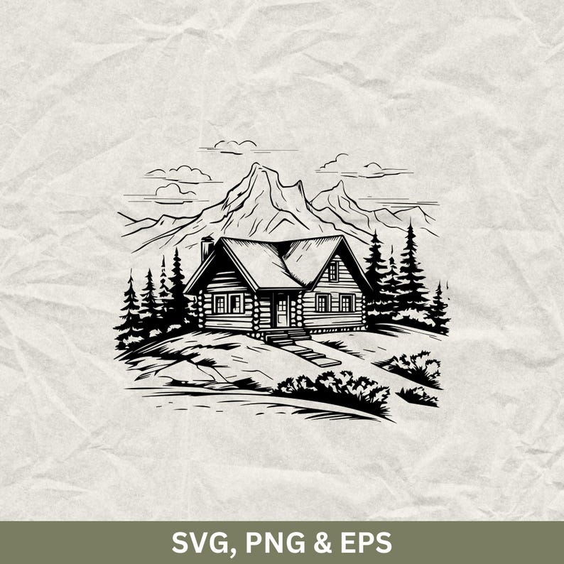 Log Cabin Silhouette SVG PNG EPS, Rustic Lodge Cottage Clipart ...