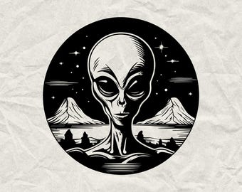Alien Silhouette SVG PNG EPS, Extraterrestrial Clipart, Space Invasion Cut Files Cricut