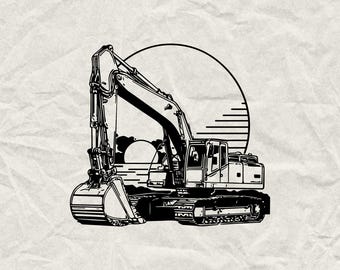 Silhouette di camion escavatore SVG PNG EPS, Clipart di veicoli da costruzione, File di taglio di escavatori