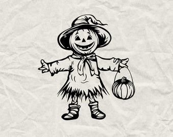 Scarecrow Silhouette SVG PNG EPS, Autumn Harvest Farm Clipart, Halloween Rustic Cut Files