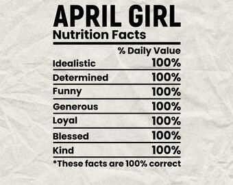 April Girl Nutrition Facts SVG: Birthday Gift, Party Squad (Digital Download)