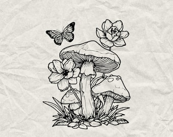 Mushroom Silhouette SVG PNG EPS, Toadstool Clipart, Woodland Forest Botanical Cut Files