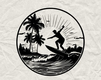 Surfing Silhouette SVG PNG EPS, Surfer Wave Clipart, Summer Beach Ocean Cut Files
