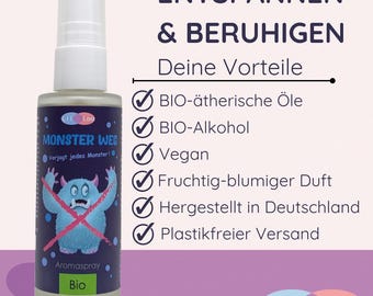 Anti-Monster-Spray für Kinder – Bio-Aromaspray bei Ängsten & Einschlafprobleme – Aromatherapie mit Lavendel, Orange, Vanille – Beruhigend