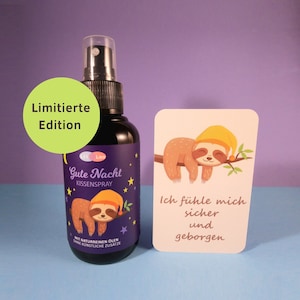 Naturreines Kissenspray / Schlafspray mit Lavendel und Zirbelkiefer für Kinder mit kostenloser Achtsamkeitskarte