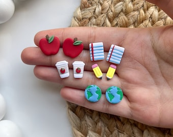 Back to School Earrings|Clay Earrings| Stud Pack Earrings| Teacher Appreciation Earrings|Apple Earrings|School Earrings|Teacher Earrings