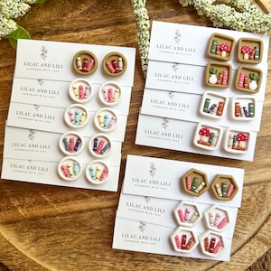 Book Clay Earrings| Bookshelf Earrings| Bookish Earrings| Bookish Clay Earrings| Bookish Stud Earrings| Bookshelf Stud Earrings| Book lover