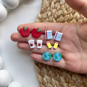 Back to School Earrings|Clay Earrings| Stud Pack Earrings| Teacher Appreciation Earrings|Apple Earrings|School Earrings|Teacher Earrings