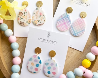 Easter Earrings| Easter Egg Earrings| Easter Pattern| Easter Egg Dangles| Spring Earrings| Gifts for her| Spring Clay Earrings| Handmade