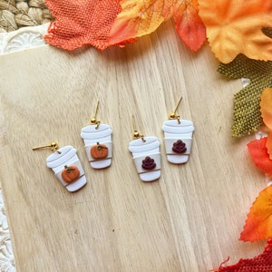 Fall earrings| Coffee cup earrings| Fall coffee cup| Clay earrings| Polymer clay earrings| pumpkin coffee cup| gifts for her|autumn earrings