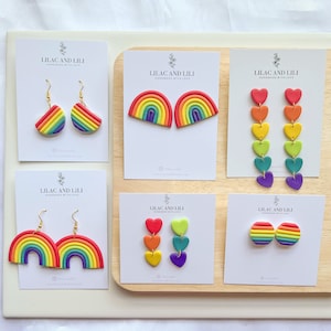 Pride Earrings| Polymer Clay Earrings| Rainbow Earrings| LGBTQ+ Earrings| Pride Heart Earrings| Pride Jewelry| Pride Statement Earrings|
