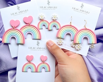Pride Earrings| Rainbow Earrings| Pastel Rainbow Earrings| LGBTQ+ Earrings| Pride Jewelry| Pride Statement Earrings| Daisy Rainbow Earrings