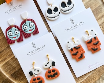 Orecchini di argilla di Halloween/Orecchini di Jack Skellington/Orecchini di Sally di Halloween/Orecchini della cuccia di Snoopy/Orecchini del cane Snoopy di Halloween