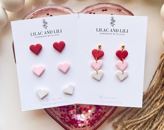 Valentine's Day Earrings| Valentine's Day Stud Pack| Heart Dangles| Red Pink Heart| V-Day Earrings| Mini Heart Earrings| Hypoallergenic