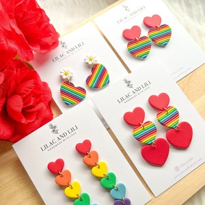 Pride Earrings| Rainbow Earrings| LGBTQ+ Earrings| Daisy Rainbow Earrings| Pride Statement Earrings| Clay Earrings| Pride Heart Earrings