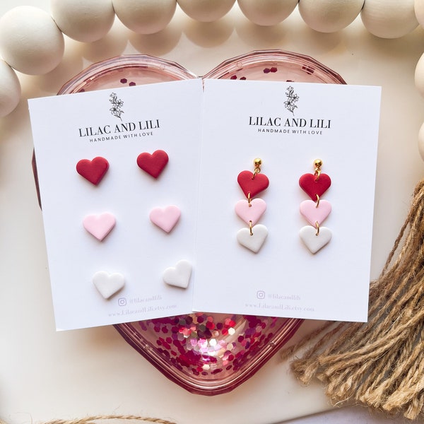 Valentine's Day Earrings| Valentine's Day Stud Pack| Heart Dangles| Red Pink Heart| V-Day Earrings| Mini Heart Earrings| Hypoallergenic