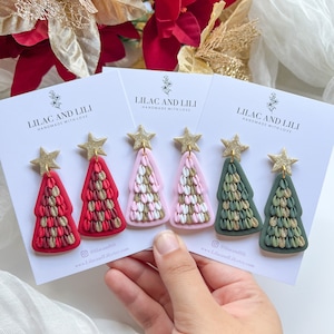 Christmas Earrings| Holiday Earrings| Christmas Tree Earrings| Pink Christmas Tree|