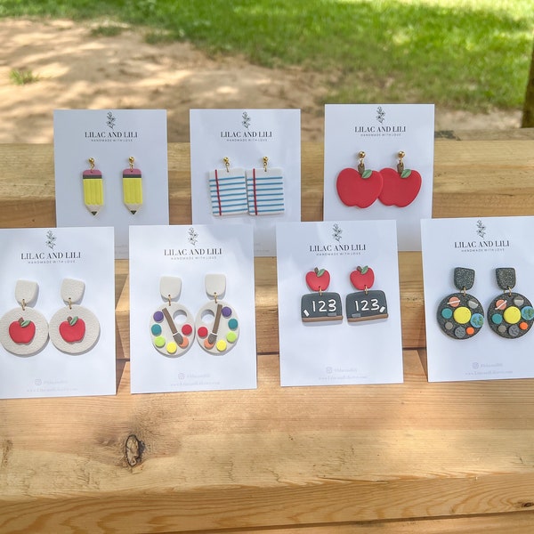 Back to School Earrings| Clay Earrings| Teacher Appreciation| Teacher Gift Earrings| Apple Earrings| Dangle Earrings| pencil Earrings