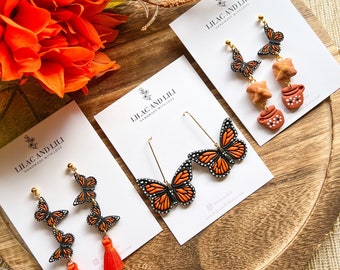 Dia de los Muertos Earrings| Day of the Dead Earrings| Monarch Butterly Earrings| Pan de Muerto Earrings| Clay Monarch Butterly earrings