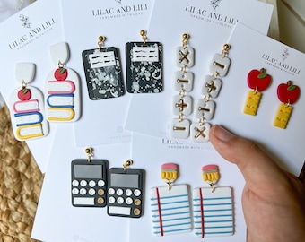 Back to School Earrings| Clay Earrings| Teacher Gift| Teacher Appreciation Gift| School Earrings| Math Earrings| Teacher Earrings| Dangles
