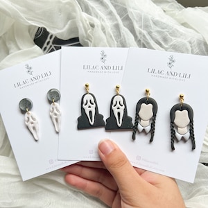 Halloween Earrings| Wednesday Addams Earrings| Scream Earrings| Scream Mask Earrings| Clay Earrings| Polymer Clay Earrings| Handmade