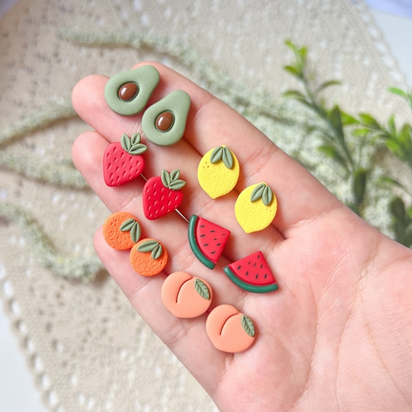 Fruit Earrings| Summer Earrings| Fruit Stud Earrings| Stud Pack Earrings| Fruit Clay Earrings| Fruit Jewelry| Food Earrings| Clay Earrings