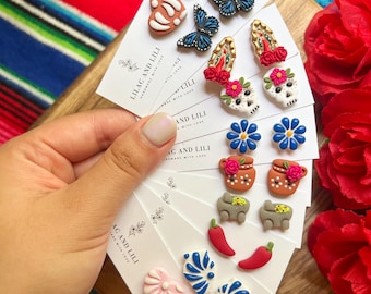Mexican Earrings| Mexican Stud Earrings | Cinco De Mayo Stud Earrings| Talavera Earrings| Virgin Mary Earrings| Mexican-Inspired Studs