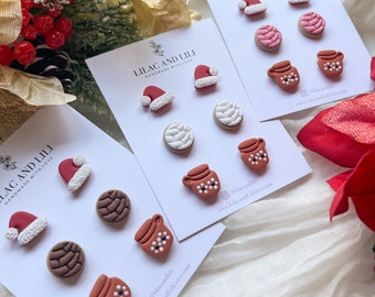 Orecchini di Natale/Orecchini Concha/Orecchini a bottone Concha/Cafecito Con Conchas/Conchas rosa/Orecchini Pan Dulce/Orecchini a bottone in argilla