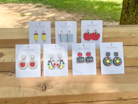Back to School Earrings| Clay Earrings| Teacher Appreciation| Teacher Gift Earrings| Apple Earrings| Dangle Earrings| pencil Earrings