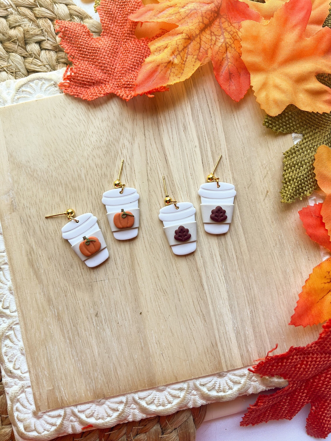 Fall Earrings Coffee Cup Earrings Fall Coffee Cup Clay Earrings Polymer