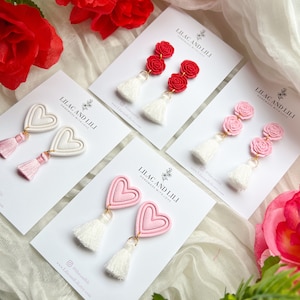 Valentine's Day Earrings| V-day Earrings| Red Rose Earrings| Pink Heart Earrings| Cute V-day Earrings| Valentine's Day Dangles|Gifts for her