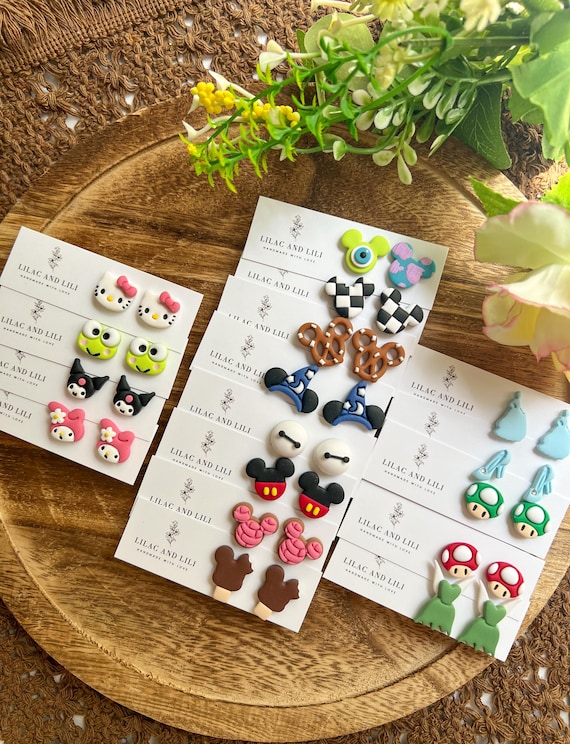 Mouse Clay Studs| Mouse Treat Clay Studs| Concha Stud Earrings| Hello Kitty Stud Earrings| Princess Stud Earrings| Baymax Stud Earrings