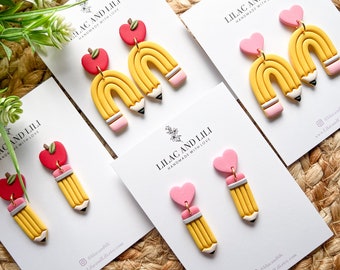 Back to School-oorbellen| Kleioorbellen| Leraar-oorbellen| Leraarcadeaus| Cadeau leraar waardering| Potloodoorbellen| Schooloorbellen|Bloemen